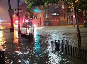 Historic Firehouse on flooded street during Hurricane Ida August 29, 2021