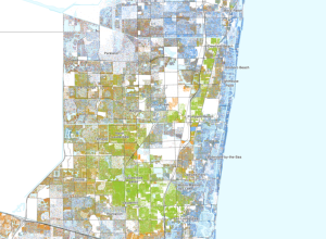 Map of the distribution of races and ethnicities in US cities, inspired by similar maps created by Dustin Cable and others.
Blue is White, Green is Black, Red is Asian, Orange is Hispanic, Purple is Multiracial, and Brown is Native American/Other.
