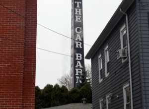 Smokestack of the former Union Street Railway carbarn in New Bedford in December 2023