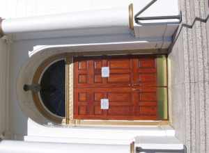 The front door of the City Hall in South San Francisco, California, USA.