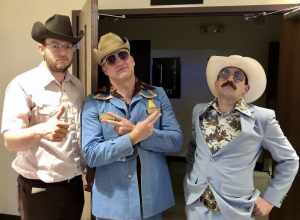 "DVD", Paul Harris (a.k.a. "Digger Cleverly"), and "Digger Jr. Jr. Jr." posed after The Cleverly's Jackson TN concert on 24 October 2019.
