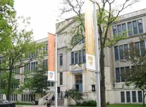 Looking southeast at en:Walton High School (New York City) door.