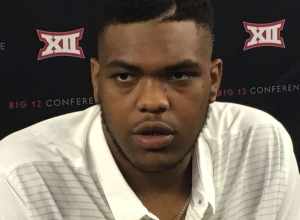 Orlando Brown, offensive tackle for the Oklahoma Sooners football team, at the 2017 Big 12 Conference Media Days in Frisco, Texas.