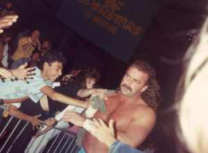 Jake "the Snake" Roberts heading to the ring to battle André the Giant on 7 March 1989 at the El Paso Civic Center for a video taping of a WWF "Superstars of Wrestling" event.