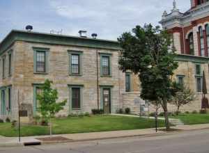 The Dubuque County Jail, a national landmark (1858). It was designed by John Francis Rague, who is best known for designing Illinois' fifth capitol building in Springfield. Built in 1857, it held Confederate prisoners during the Civil War. It