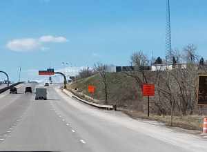 SOCIAL DISTANCE DRIVING sign at The I-25 Gap project, Castle Rock, CO
