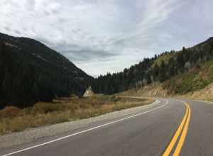 View west along Big Cottonwood Canyon Road (Utah State Route 190) about 9.4 miles east of Interstate 215 in Salt Lake County, Utah