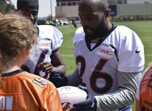 Ten teams of five service members participate in five head to head skills challenges at the UCHealth Training Facility in Englewood, Colo., Aug. 25, 2016. The event was hosted by the USAA and NFL to show appreciation for military members. Following