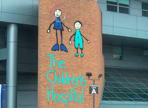 The sign of the children's pavillion of the Saint Peter's University Hospital