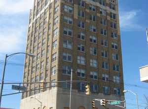 Northern and eastern sides of the Tower Hotel, located at 1109 Jackson Street in Anderson, Indiana, United States.  Built in 1930, it is listed on the National Register of Historic Places, and it is part of a Register-listed historic district, the